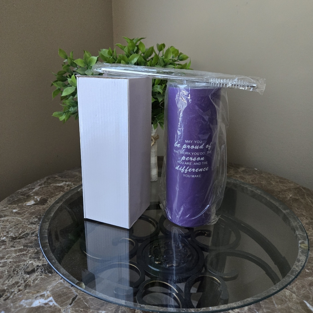 Purple Insulated 20oz Tumbler with Inspirational Quote